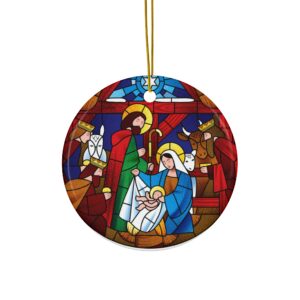Manger scene, stained glass Ceramic Christmas Ornament